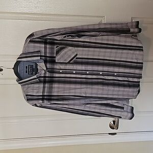 American Rag Men's Purple & Gray Plaid Long Sleeve Button Down Shirt Size Large